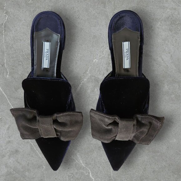 Prada Velvet Bow Mules - Picture 1 of 5